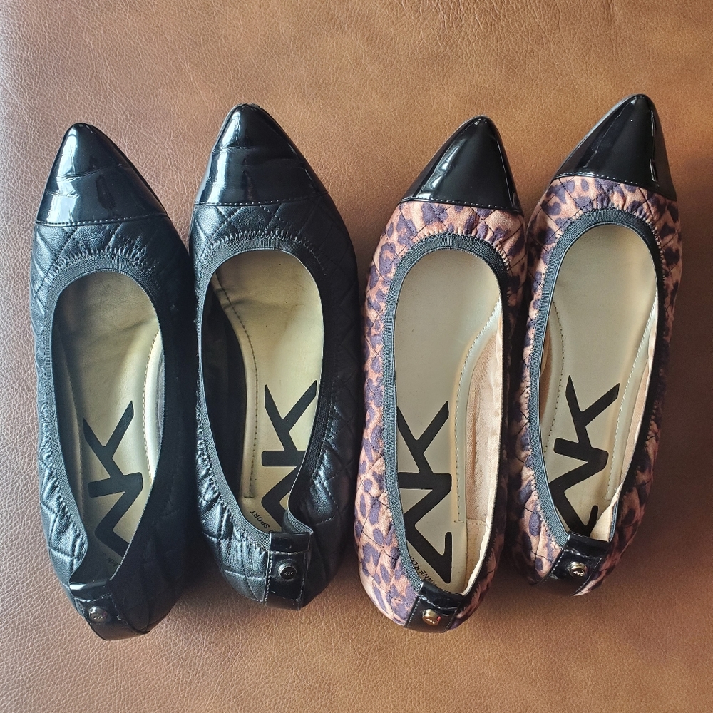 Anne Klein sport ballet shoes black and leopard